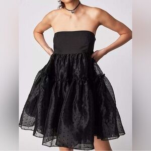 Free People Theo Summer Puff Mini Dress black size s‎ strapless polka dot tulle